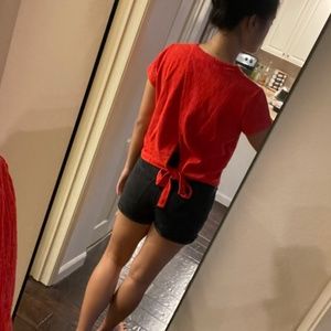 Madewell Orange Top Tie Back Short Sleeve
